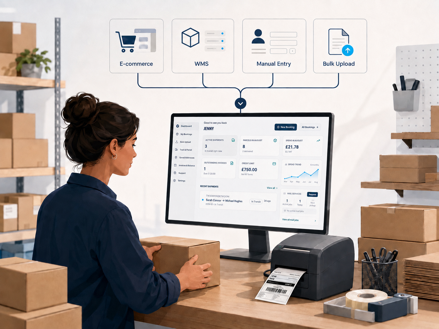 Small business owner packing parcels for shipping