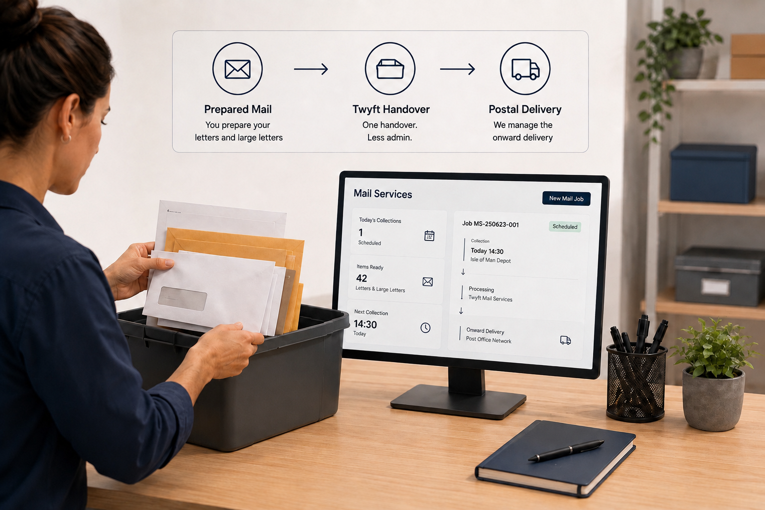 Business customer preparing mail for a managed handover
